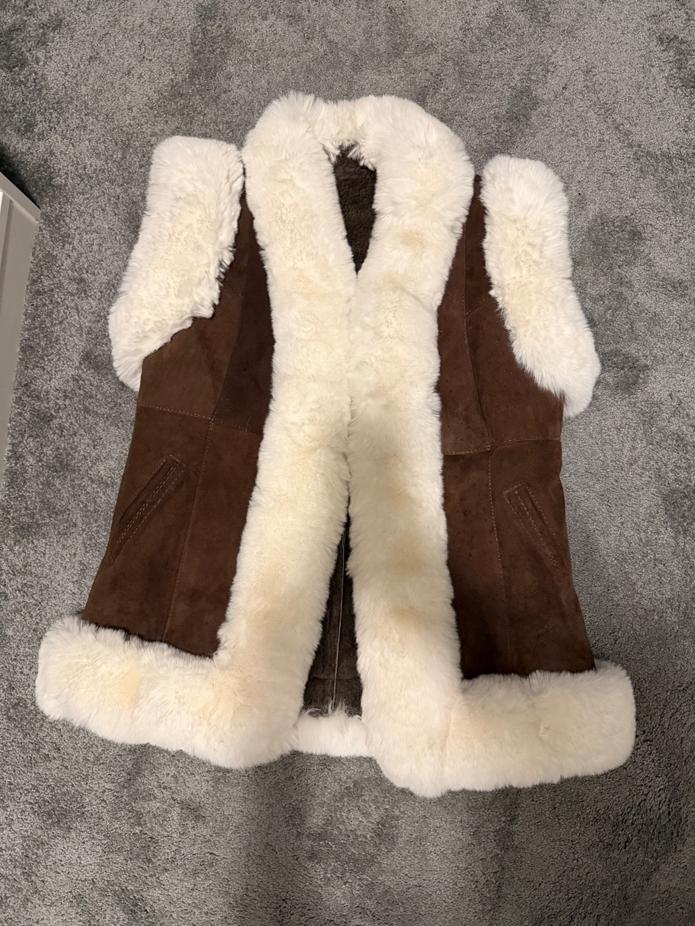 Handmade Kazakhstan Genuine Fur & Shearling Coat – Brown & Ivory